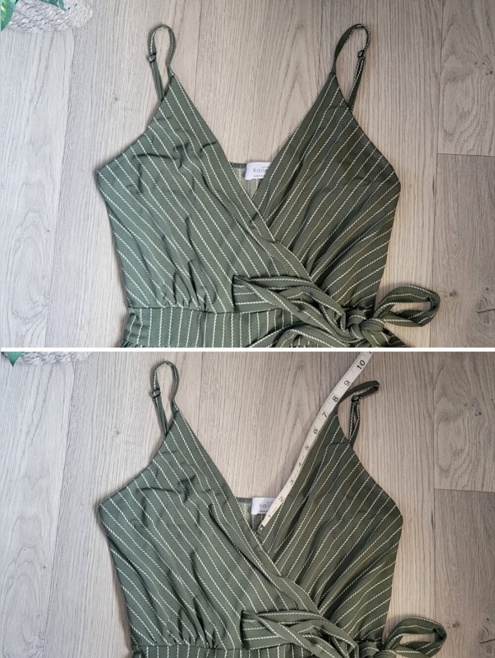 Kaileigh Rica Knit Crop Jumpsuit Olive Stripe V-Neck, Wide-Leg Sleeveless, Small - Picture 4 of 16